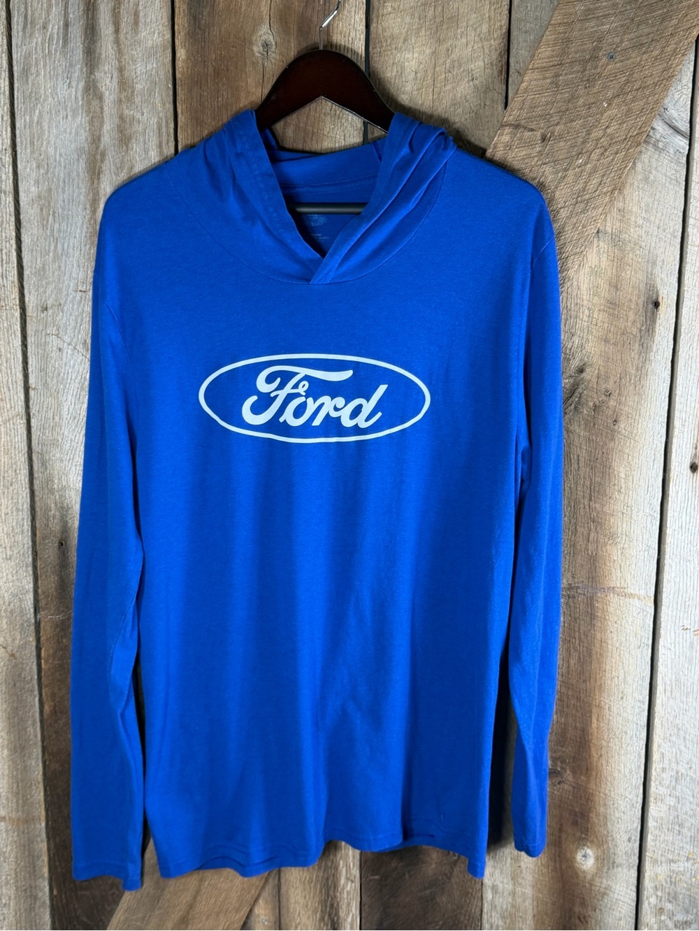 Ford Men's Script Hooded Long Sleeve Pullover Thin T-Shirt Size L